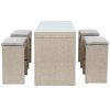 5-piece Rattan Outdoor Patio Furniture Set Bar Dining Table Set with 4 Stools; Brown Cushion+Brown Wicker