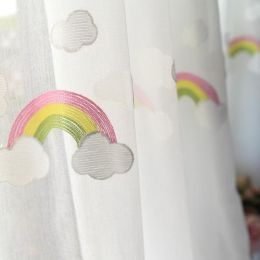 Children's Rainbow Gauze Curtains With Pastoral Embroidery (Option: Rainbow hook up-3.5x2.7m)