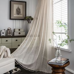 Translucent American Country Hollow Crochet Curtain (Option: Rice broom hook-150x160cm)