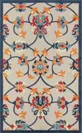 Stylish Classic Pattern Design Floral Damask High-Low Indoor Outdoor Area Rug (Color: Navy|Orange)